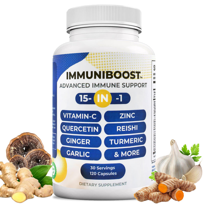 15 in 1 Immune Support Supplement 120 Capsules with Powerful Blend of Turmeric, Ginger, Vitamin C and Zinc Immune Booster for Adults
