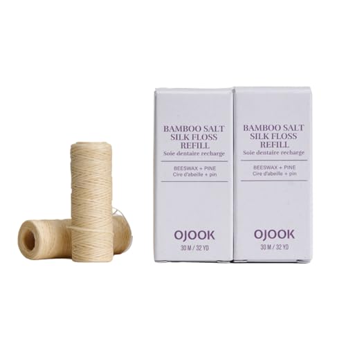 Refill Bamboo Salt Silk Floss with Beeswax - 2 Spools (64yd Total) | Pine Flavor, All Natural, Biodegradable, Plastic Free, Hydroxyapatite Infused, Bouncy Italian Silk, PFAS Free