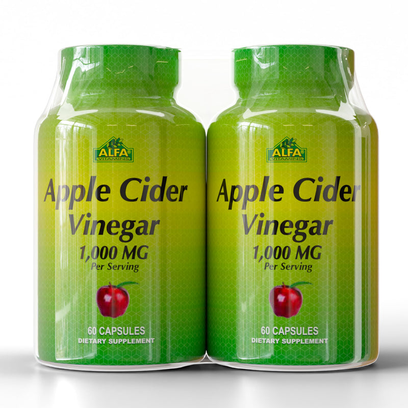ALFA VITAMINS Apple Cider Vinegar 1000 mg Daily Wellness Supplement - 60 Capsules 2 Pack