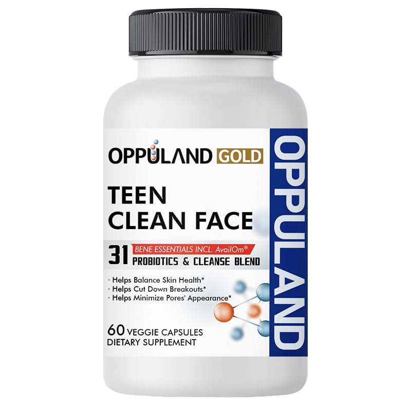 Teen Clean Face - Probiotics & Cleanse Blend - Balances Skin Health for Teen - Gut Support Supplement – Daily Synbiotic with Prebiotics, Zinc, Omega-3 & Herbal Cleansers – 30 Days Supply