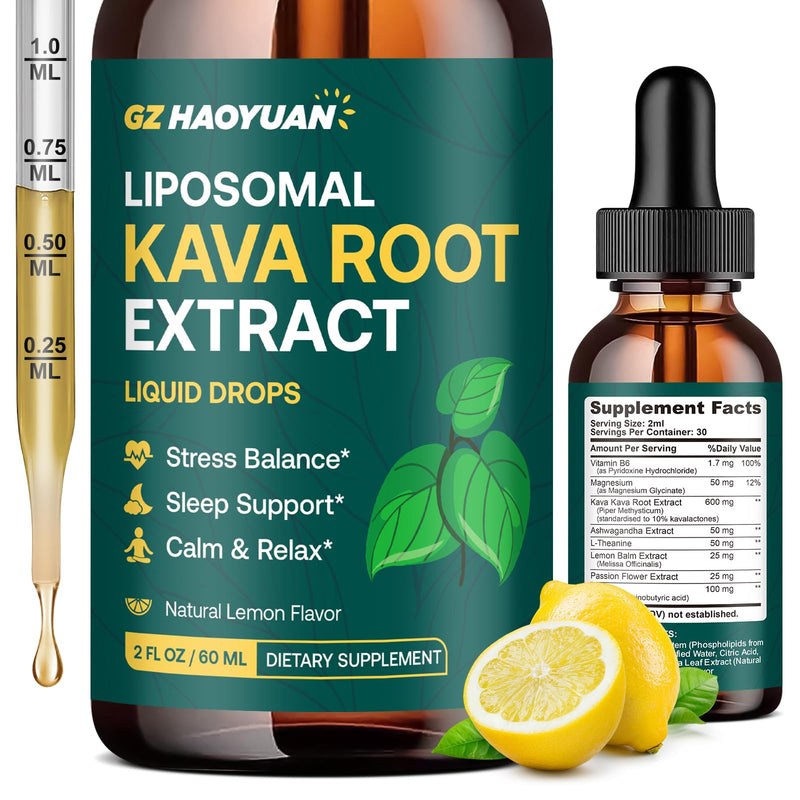 Liposomal Kava Kava Drops for Calming & Relaxation ‚Äì Kava Root Extract Supplement with GABA, Ashwagandha & Magnesium - Support Mood & Better Sleep, Fast-Absorbing Vegan Kava Liquid Drops Lemon 2 Fl Oz
