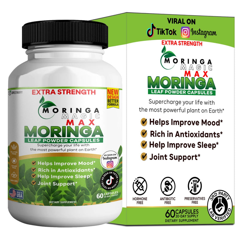Moringa Magic Max Extra Strength Capsules, 800mg, 60 Veggie Capsules, Gluten Free, Sugar Free, Non-GMO, Made in USA (1) 1