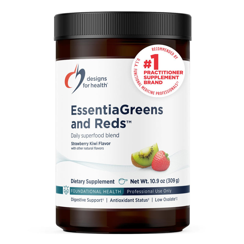 Designs for Health EssentiaGreens and Reds (Strawberry Kiwi, 30 Servings), Vegan Superfood Powder with Spirulina, Kale, Apple & More, for Daily Nutrition and Digestive Health | Vegan Superfood Powder with Spirulina, Kale, Apple, and More to Support Dai...