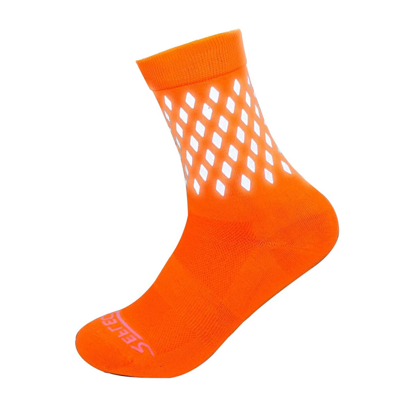 ReflecToes Reflective Socks - High Visibility Sports Socks Cushioned, Biomotion Safety Gear for Outdoor Athletes Large Orange Vented
