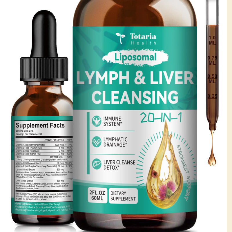 Strongest ''Lymph-Liver'' Cleanse Detox, Liposomal Organic Milk Thistle, Echinacea, Artichoke Lymphatic Drainage & Liver Repair Supplement with All Vitamins, 2 Fl.Oz - BeesActive Australia