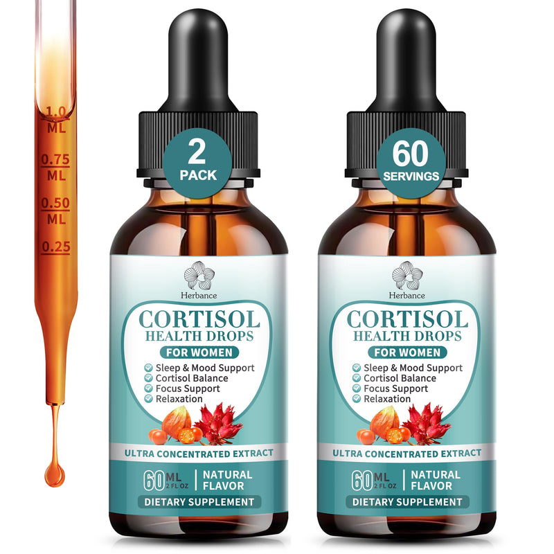 (2 Pakc) Cortisol Supplements for Women, Cortisol Liquid Drops w.Ashwagandha Rhodiola Rosea Magnesium L-Theanine Phosphatidylserine Black Peper, Hormone Balanced & Lower Cortisol 2 Fl Oz (Pack of 2)