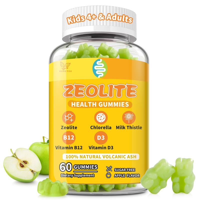 Zeolite Gummies for Kids,Women and Adults, Pure Zeolite Clinoptilolite, Chlorella, Milk Thistle & Vitamins-Heavy Metal, Focus, Gut & Immune Support, Vegan, Sugar Free, Apple Flavor, 60 Count 60 Count (Pack of 1)
