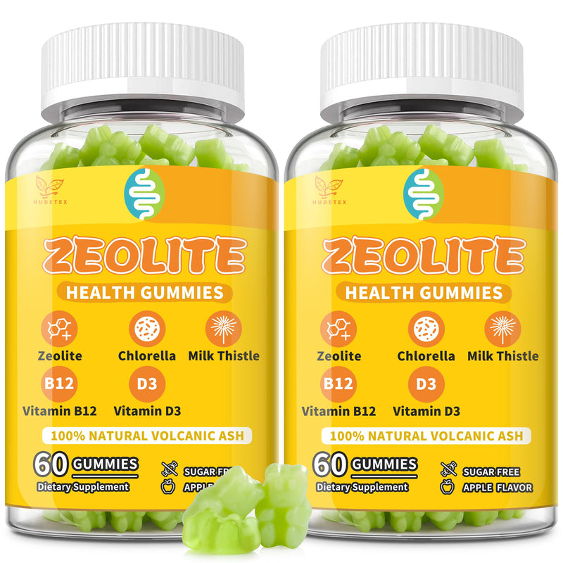 （2 Packs Zeolite Gummies for Adults, Pure Zeolite Clinoptilolite, Chlorella, Milk Thistle & Vitamins-Heavy Metal, Focus, Gut & Immune Support, Vegan, Sugar Free, Apple Flavor, 120 Count 30 Count (Pack of 2)