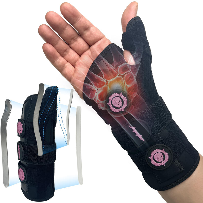 JUPITER Carpal Tunnel Wrist Brace with Thumb Support, Day & Night Thumb Spica Splint for Right Hand, Ideal for De Quervains Tenosynovitis, Tendonitis & Typing Pain Relief - Small/Medium, Black-Pink for Men & Women Right Hand-Pink