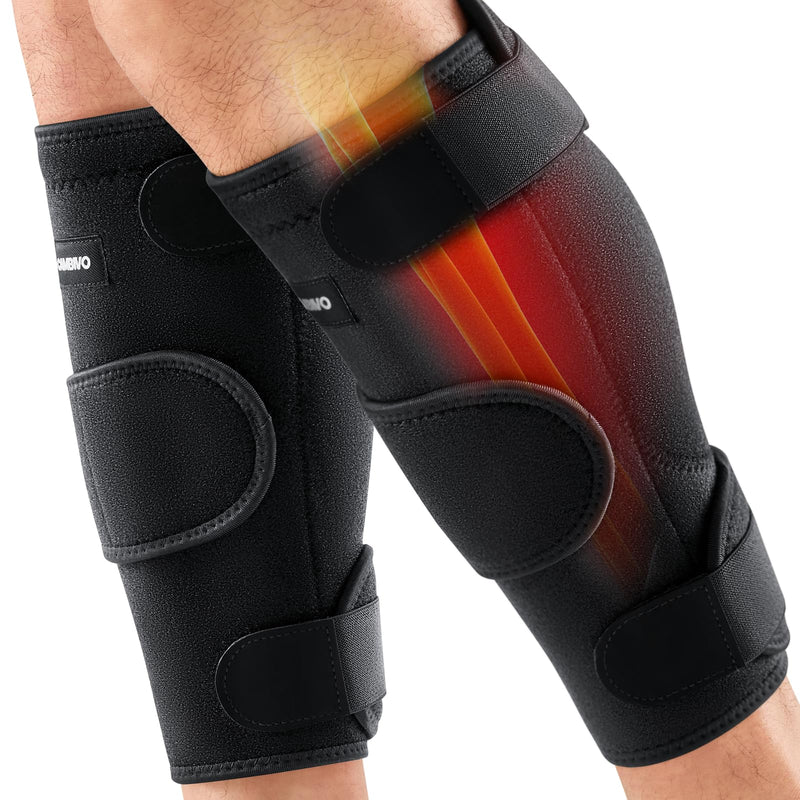 CAMBIVO Calf Brace for Torn Muscle, 2 Pack Adjustable Neoprene Compression Wrap Support for Shin Splints, Strain, Leg Pain (Black, Medium) Black