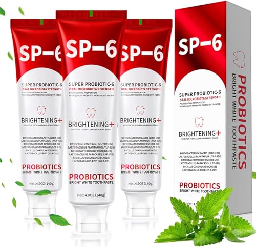 SP-6 Probiotic Whitening Toothpaste for Teeth Whitening and Gum Health,Fresh Mint Flavor,Daily Use for Oral Care (3packs, Fresh Mint) Mild Mint 1.65 Ounce (Pack of 3)