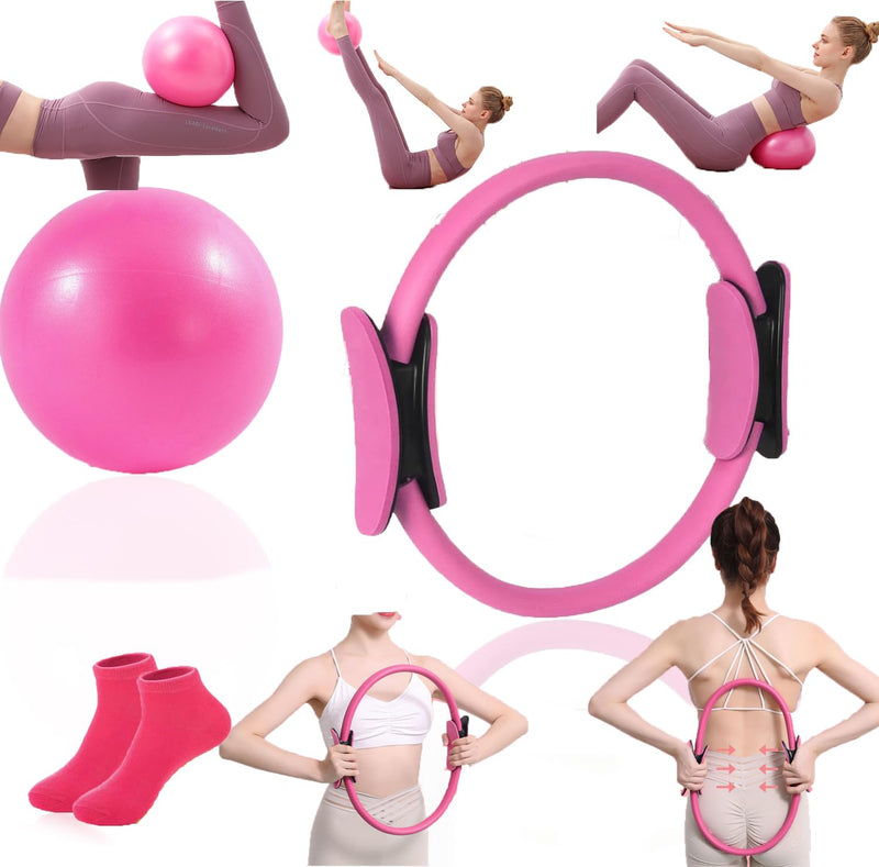 Basan Pilates Ring Kit – Pilates 14" Magic Circle, 9" Mini Exercise Ball for Inner Thighs, Arms & Core Toning – Home Pilates Fitness Ring Workout Set for Women Beginner Starter kit