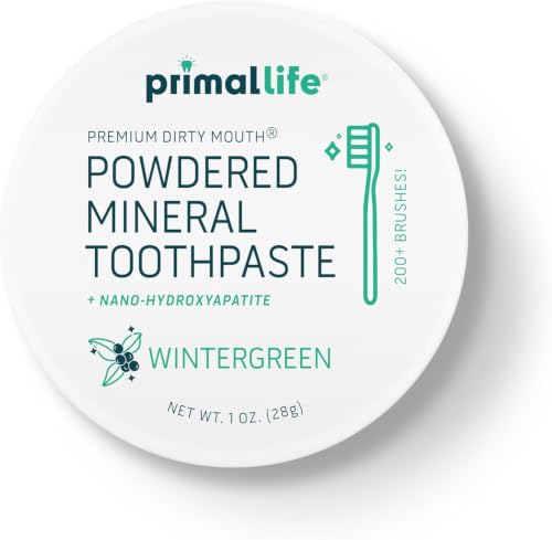 Primal Life Organics - Dirty Mouth Toothpowder, Tooth Cleaning Powder, Flavored Essential Oils with Natural Kaolin & Bentonite Clay, Good for 200+ Brushings, Organic, Vegan (Wintergreen, 1 oz) 1 Ounce (Pack of 1) Wintergreen
