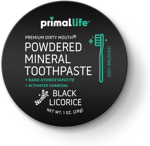 Primal Life Organics - Dirty Mouth Toothpowder, Activated Charcoal Tooth Cleaning Powder, Essential Oils Natural Kaolin Bentonite Clay, 200+ Brushings, Organic Vegan (Charcoal Black Licorice, 1 oz) 1 Ounce (Pack of 1) Charcoal Black Licorice