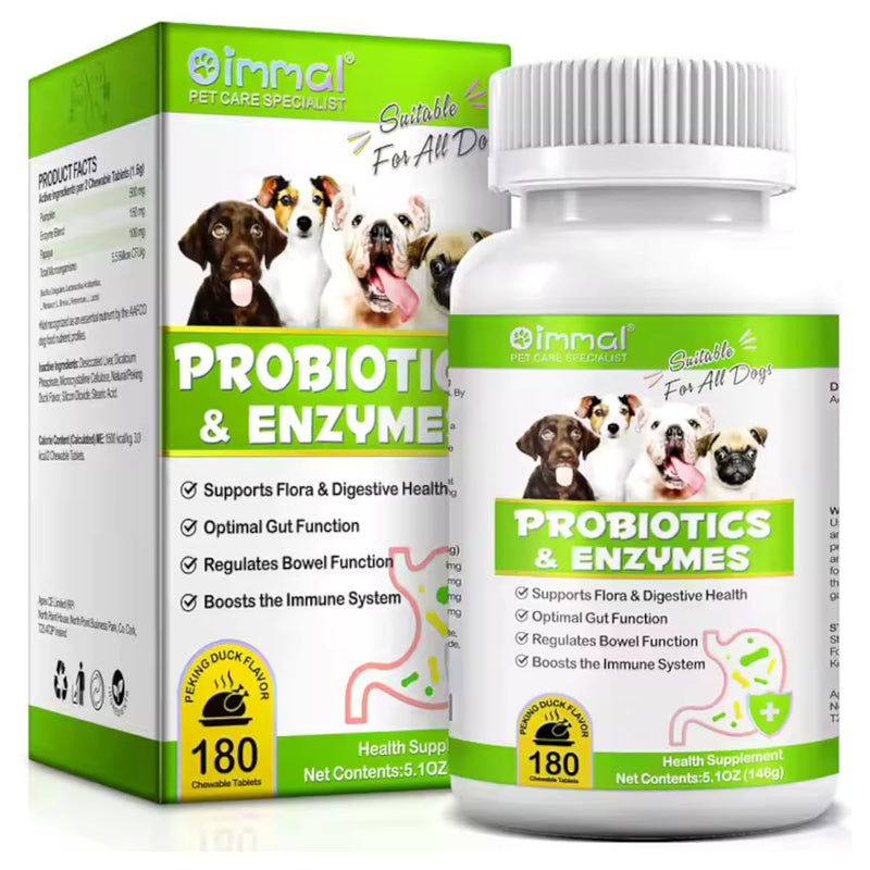 Probiotics Supplement for Dogs - Digestive Enzymes with Prebiotics for Gut Health - Anti Diarrhea, Bowel Support, and Immunity - Health & Itch Relief Digestive Enzymes