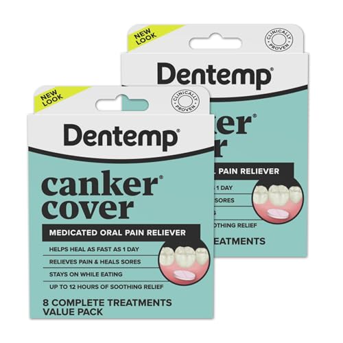 Dentemp Canker Cover Mouth Sore Treatment - Oral Pain Relief for Canker Sores & Mouth Irritation - Fast-Acting Pain Relief Tablets for Adults - Value Pack of 2 (16 Count) 8 Count (Pack of 2)