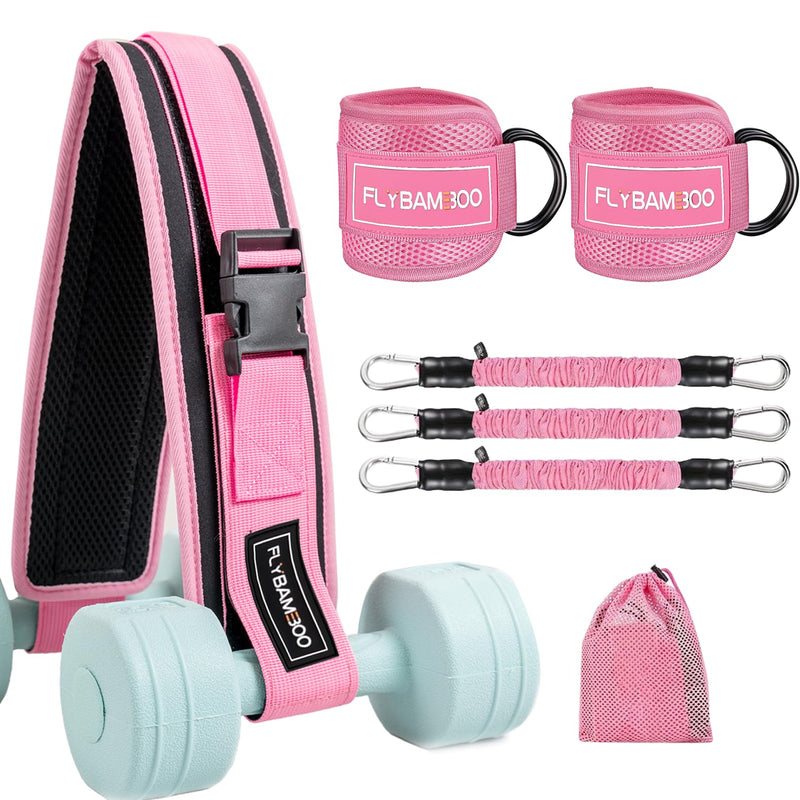 Hip Thrust Belt for Weights and Ankle Resistance Bands with Cuffs for Working Out,Hip Thrust Belt for Dumbbells Heavy, Kettlebells, Plates,Hip,Leg and Booty Builder, Glute Bridge Band Pink