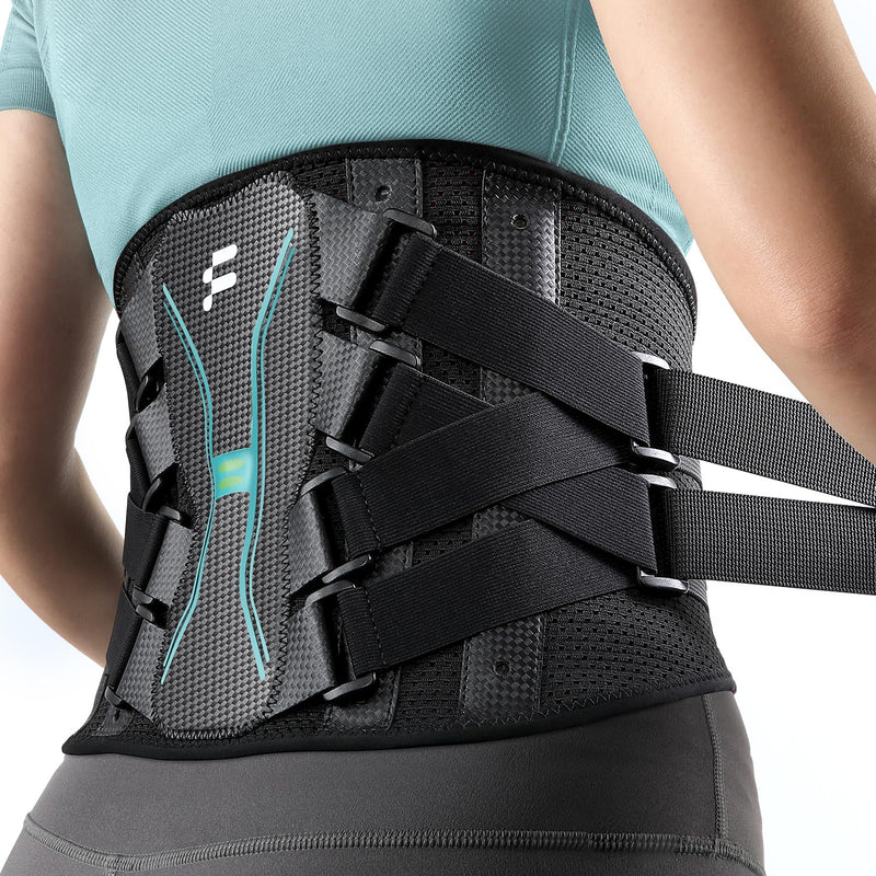 Back Brace for Women Men, Reinforced 3D Lumbar Support Pad, 4 Carbon Fiber Splints, Ultra-thin Air Mesh, Wear for Under Clothes, for Lower Back Pain Relief, Sciatica, Posture, Lifting, Size L Black - BeesActive Australia