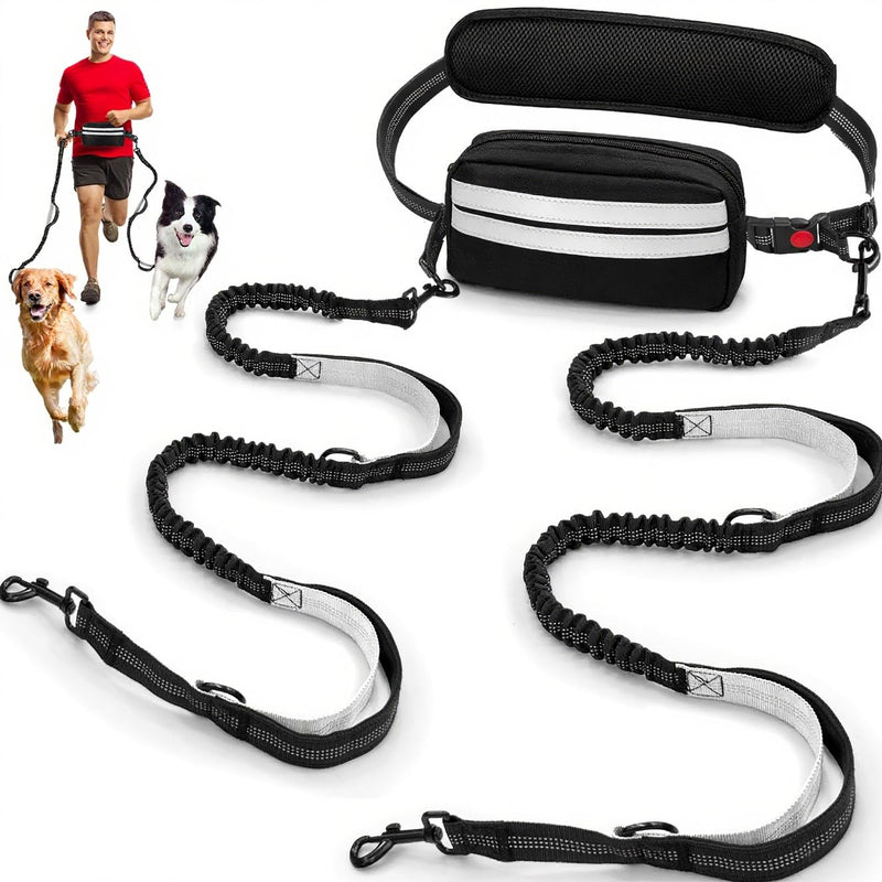 Hands Free Dog Leash for 2 Dogs with Safety Lock and Extra-Thick Waist Belt, Waist Leash for Dog Walking Running, Double Retractable Dog Leashes for Two Dogs with Double Padded Handles, Black - BeesActive Australia