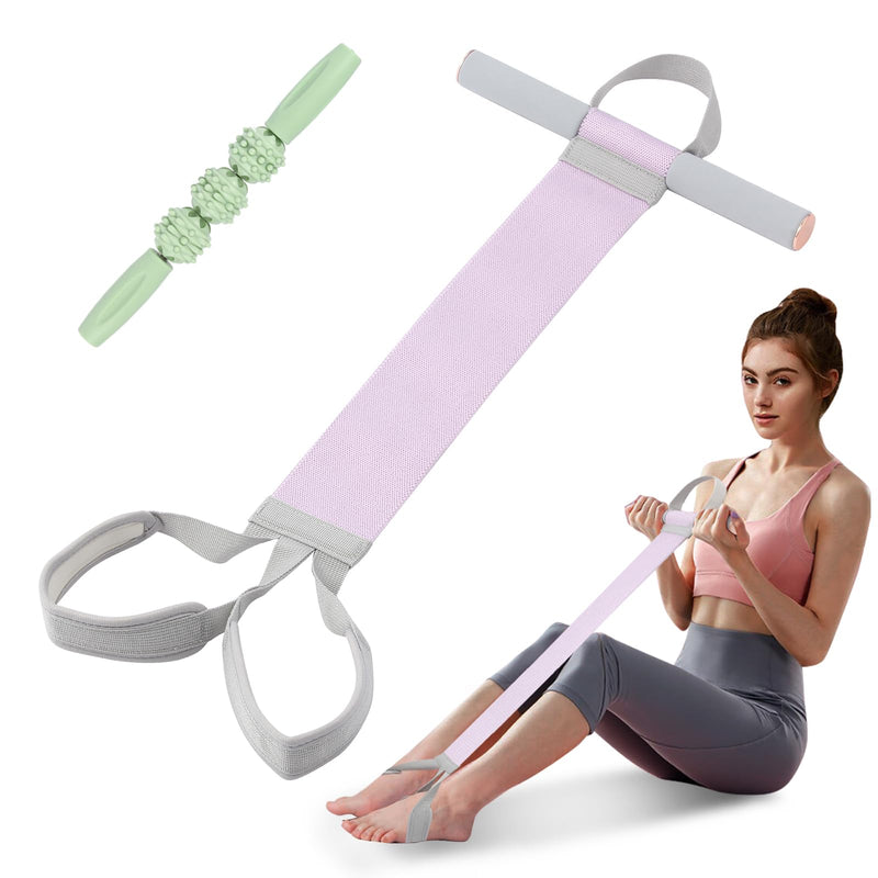 Women Workout Resistance Band with Handle and Pedal, Non-Slip Elastic Bands, 120lb Physical Therapy Bands Purple Band + Stick