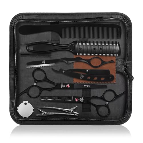 6.5 inch Hair Cutting Scissors Set with Razor Black
