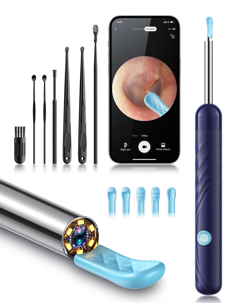 Ear Wax Removal, Ear Cleaner with Camera and Light, FSA - HSA Eligible, Ear Wax Removal Tool Camera with 1080P, Ear Cleaning Kit with 6 Spoons Deep Blue - BeesActive Australia