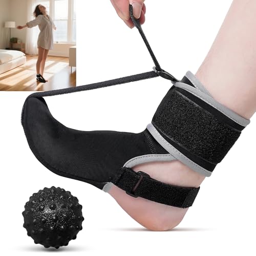 Plantar Fasciitis Night Splint Socks with Massage Ball for Tendonitis, Achilles, Foot Drop, Heel Pain Foot Splint, Adjustable Plantar Fasciitis Brace for women & men, Recover While You Rest and Sleep Small Black 1