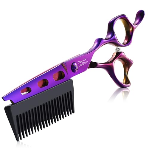 JASON Hair Cutting Scissors Shears- 6" 2 in 1 With Detachable Comb Purple 6 inches - 2-in-1 with Comb (Purple)