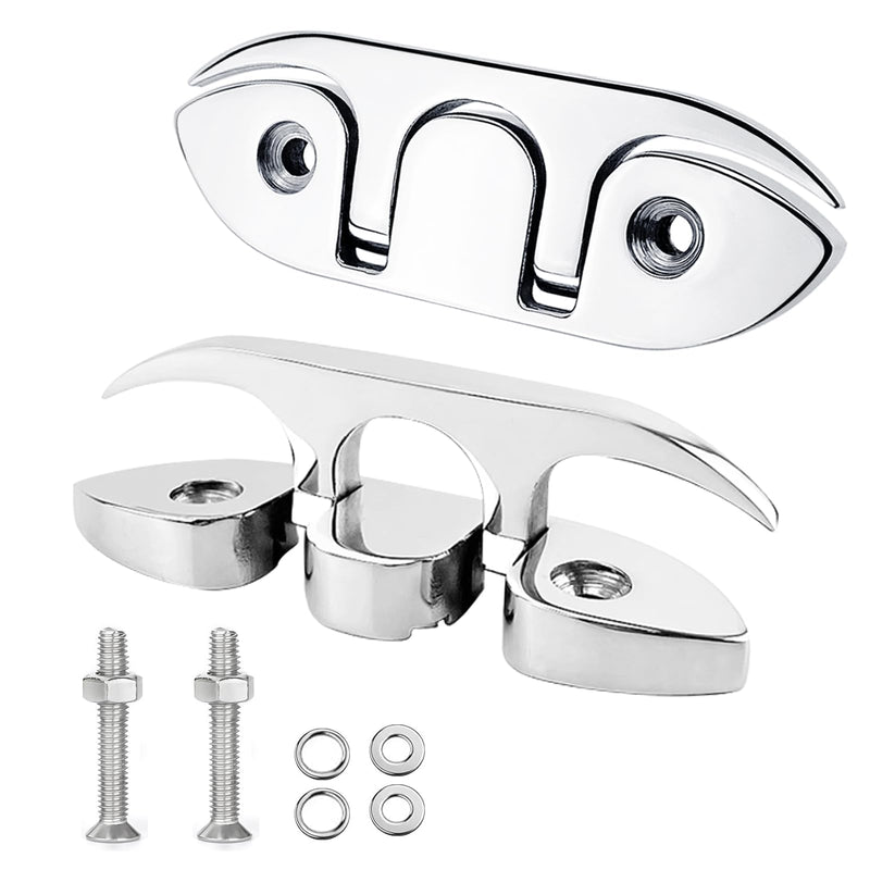 Pacify 2 Pack Folding Boat Cleats 316 Stainless Steel 4.5/5/6 Inch Flip-Up Dock Cleats Marine Grade Retractable Boat Cleat for Deck, Dock, Kayak, Mooring, Rope Line with Fasteners 4.5inch - BeesActive Australia