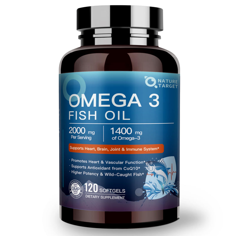 NATURE TARGET Omega 3 Fish Oil 2000mg, 120 Softgels | High-Purity Fish Oil, Rich in Omega-3 Fatty Acids, Supports Heart & Immune Health, Easy to Absorb, No Fishy Aftertaste 120 Count (Pack of 1)