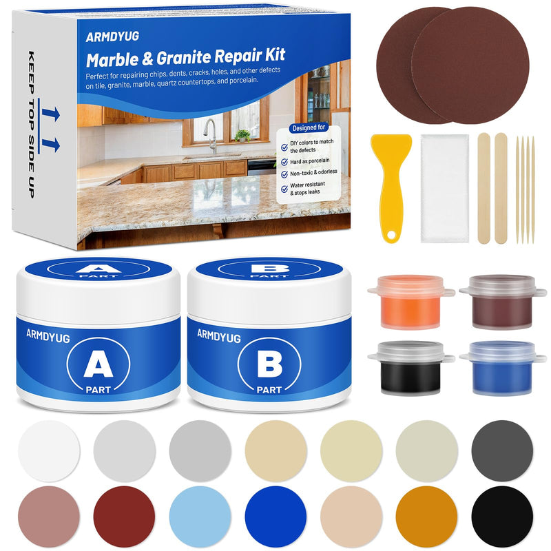 Marble and Granite Repair Kit,DLS Restoration Set,Quartz Granite Countertop Repair Kit for Chips, Dents, Cracks, Holes, Scratches, Rebuilds Missing Pieces for Multiple Surfaces - BeesActive Australia