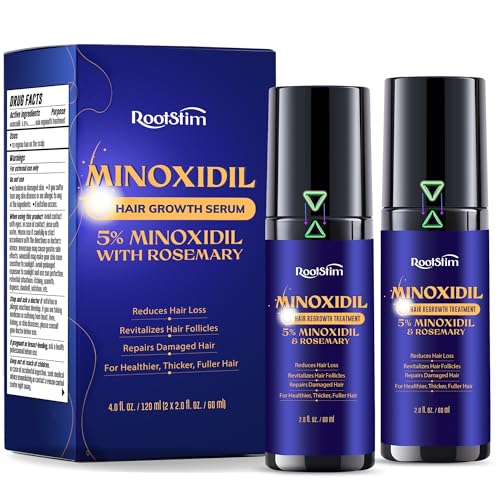 5% Minoxidil Hair Growth for Men and Women: 2-Pack Extra Strength Minoxidil Hair Loss Treatment Serum with Rosemary for Faster Stronger Thicker Hair Growth - 4 FL OZ 2 Fl Oz (Pack of 2)