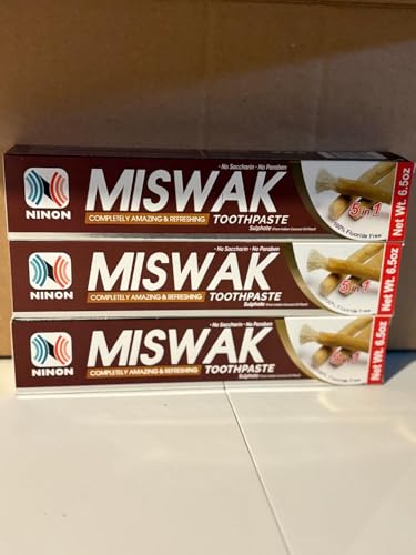 Miswak Toothpaste (6.5oz)- 3 Pack- 5in1; Made with Moringa, Cinnamon, Miswak Extract, Olive, and Honey; 100% Fluroride Saccharin and Paraben Free