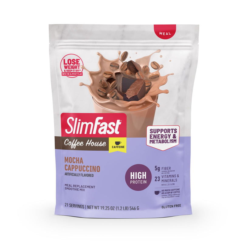 SlimFast High Protein Meal Replacement Powder, Caffeine Protein Powder, Energizing Protein Mix, Vitamin and Mineral Blend, Gluten Free, Coffee Flavored Protein Powder, Mocha Cappuccino, 21 Servings 19.25 Ounce (Pack of 1)