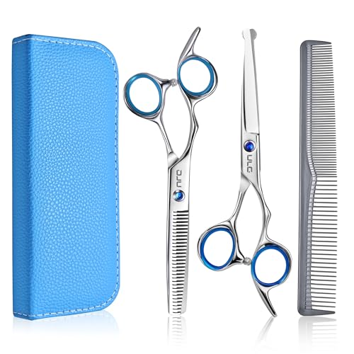 ULG Kids Hair Cutting Scissors, 6.5" Round‑Tip Safety for Toddlers & Adults 4pcs Blue Set