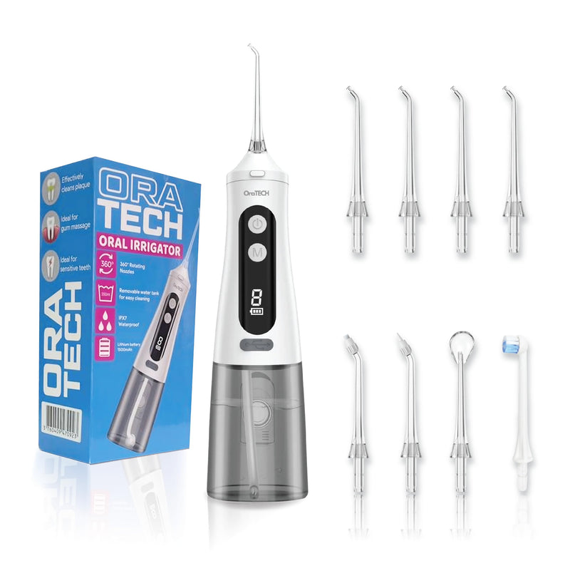 OraTECH Water Dental Flosser, Portable Cordless Oral Irrigator 350ML Rechargeable Travel IPX7 Waterproof Electric Flossing for Teeth Cleaning (White) White