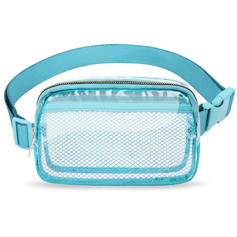 Clear Fanny Pack Crossbody Bag For Women And Men Belt Bag Gift For Women Bum Bag with Adjustable Strap for Sports Clear Mesh Light Blue Clear Fanny Pack With Mesh