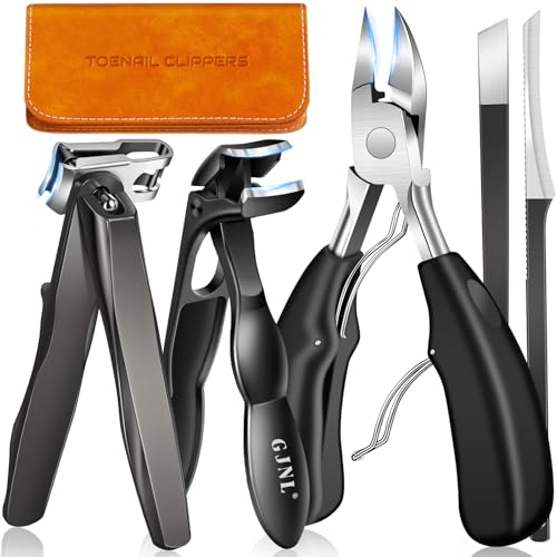 Toenail Clippers for Thick Toenails, Angled Head Toe Nail Clippers with Catcher, 360° Rotating Nail Clippers for Men, 37mm Wide Opening Nail Cutter for Ingrown Toenails, 5PCS Seniors Foot Repair Set Ingrown & Angled & Rotating