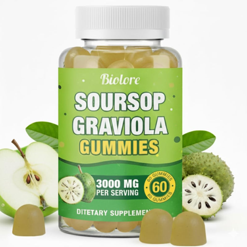 Biolore Soursop Graviola Gummies, Natural Apple Flavor, 30 Days Supply | Soursop Leaf & Fruit Extract, Sugar Free, Gluten Free, Vegan Friendly Soursop & Apple 60 Count (Pack of 1)
