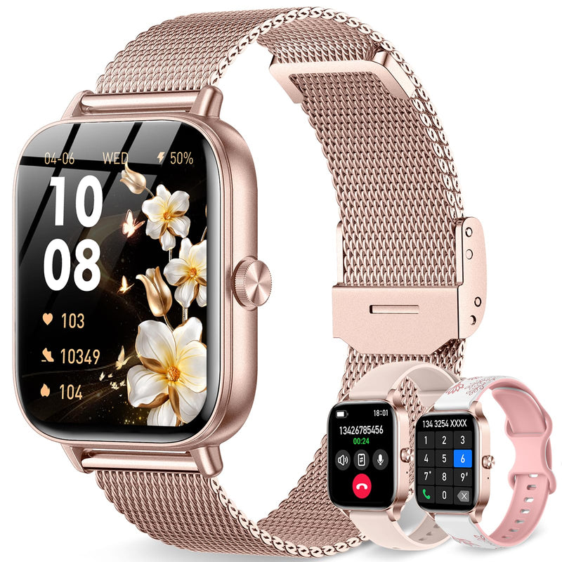Smart Watch for Women, 1.85"HD Fitness Tracker (Answer/Make Call/Messages), 130+ Sport Modes with 24/7 Heart Rate/Sleep Monitor/Pedometer, IP68 Waterproof, Smartwatche for Android&iOS (Rose Gold) Rose Gold - BeesActive Australia