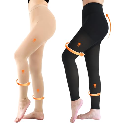 Medical Compression Leggings, 20-30mmHg Graduated Support Stockings Large Footless/Black+beige