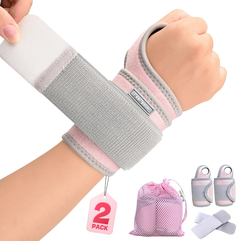 Carpal Tunnel Wrist Brace for Right Left Hand 2 Pack, Wrist Support Wraps for Women Men, Adjustable Wrist Brace for Tendonitis, Arthritis, Weightlifting, Sports, Day Night Support, Pink Pink, Wrist Support Brace, 2 Pack(Left and Right Hands)