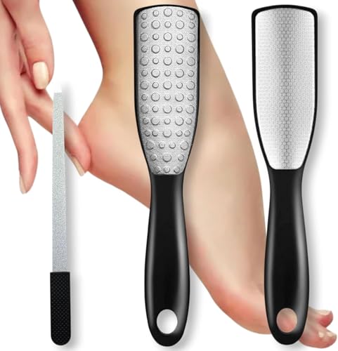 Professional Foot File & Callus Remover 2-in-1 Set for Seniors and Adults –9.6" Foot Rasp with 6.7" Nail File – Elegant Black– Durable & Hygienic Pedicure Tool for Smooth, Soft Feet–Wet & Dry Use
