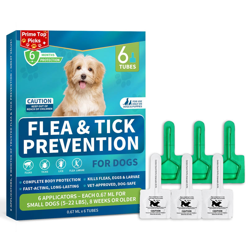 Flea and Tick Prevention for Small Dogs, 6-Month Supply Dog Flea and Tick Treatment Drops, Topical Fast-Acting Dog Flea Treatment for Small Dogs Up to 5 to 22 lbs Small Dogs (5 to 22 lbs)