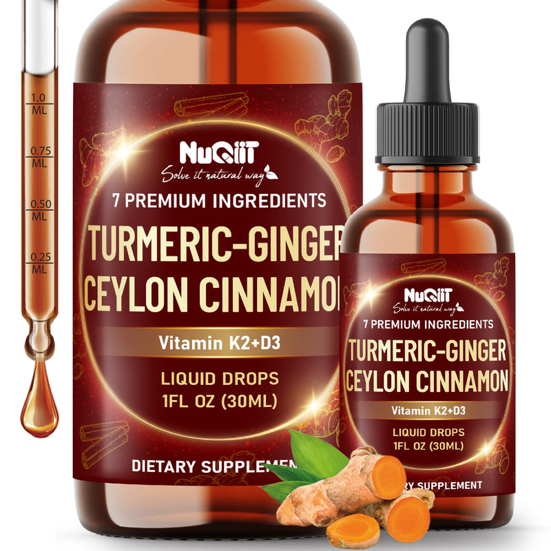 7in1 Liquid Turmeric Curcumin with Vitamin D3, Vitamin K2, Ginger, Ceylon Cinnamon, Garlic, Black Pepper - Drops Extract - 2 Month Supply