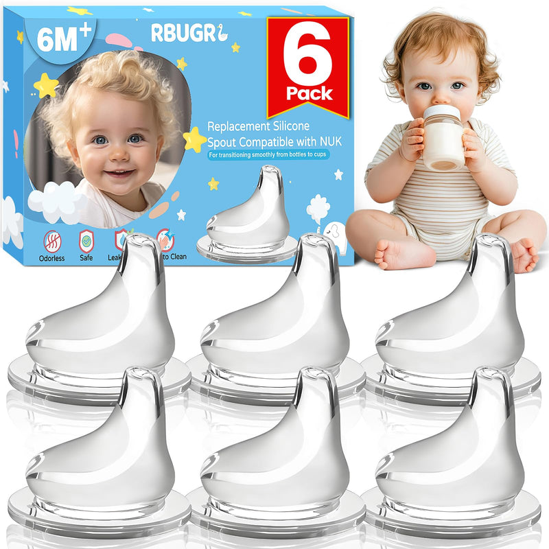 6 Pack Replacement Silicone Spout Compatible with NUK Active and Learner Cups, Sippy Cup Nipple for NUK Sippy Cup & Learner Cup, 100% Silicone Sippy Nipples for 6m+ 6PCS - BeesActive Australia