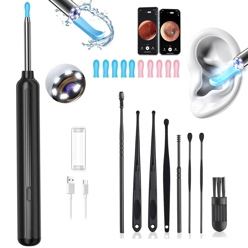 Ear Wax Removal, Ear Wax Removal Tool Camera with 1080P and 6 LED Lights, Ear Cleaner with 10 Replacement Tips, Earwax Removal Kit with Camera and 7 Pcs Ear Picks for Android/iOS Black - BeesActive Australia