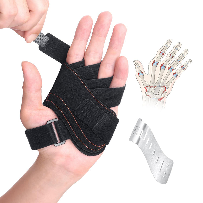 DrFinger Finger Ulnar Deviation Splint Brace, Finger Joint Deviation Orthopedic Corrector With Metal Bracket-Black-(Left-M) Black Left-M