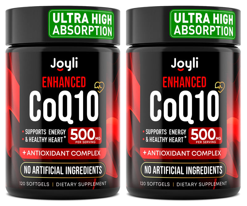 JOYLI Nutrition 2 Pack CoQ10 500mg - High Absorption Coenzyme Q10 Supplement - Co Q 10 for Energy & Vitality - Alternative to CoQ10 400mg & 300mg - 240 Softgels 120 Count (Pack of 2)