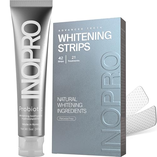 InoPro Advanced Teeth Whitening 21 Treatments Kit + Natural Whitening Hydroxyapatite Toothpaste with Probiotic for Sensitive Teeth 5oz